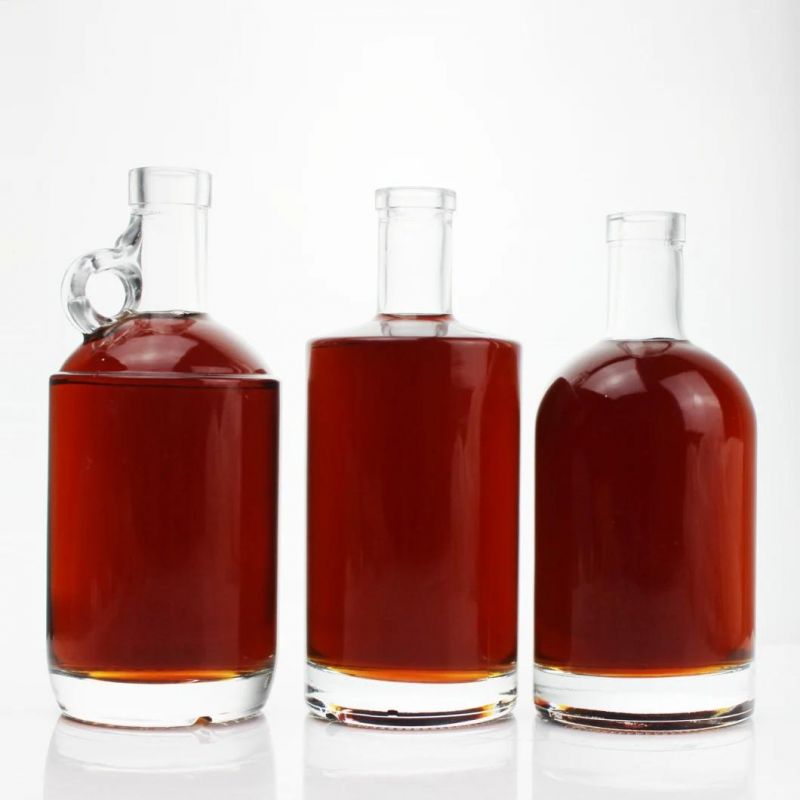 200ml 375ml 500ml 750ml 1000ml Transparent Round Empty Flint Glass Liquor Wine Whisky Vodka Tequila Bottle with Sealed Cork Lid