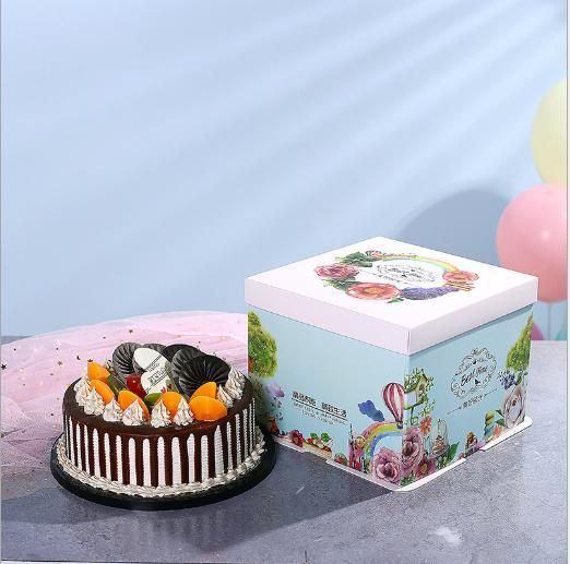 Printed Factory Direct High-Strength Cardboard Bakery Food Cupcake Packaging Box with Handle Custom Logo 6 8 10 12 Inches Birthday Party Tall Cake Carton Set