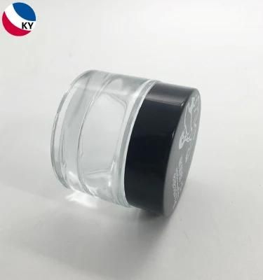 50g Clear Frosted Glass Jar for Cosmetic Round Glass Jar with Black Lid