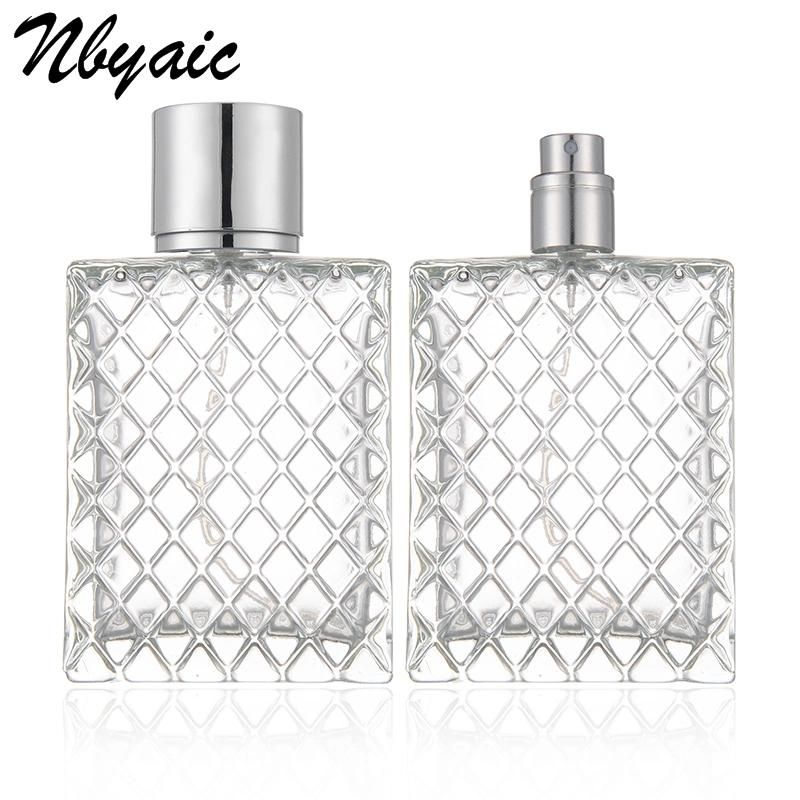 100ml Square Non-Slip Flat Bottle Plaid Shape Glass Bottle Spray Bottle Perfume Bottle Simple Fashion