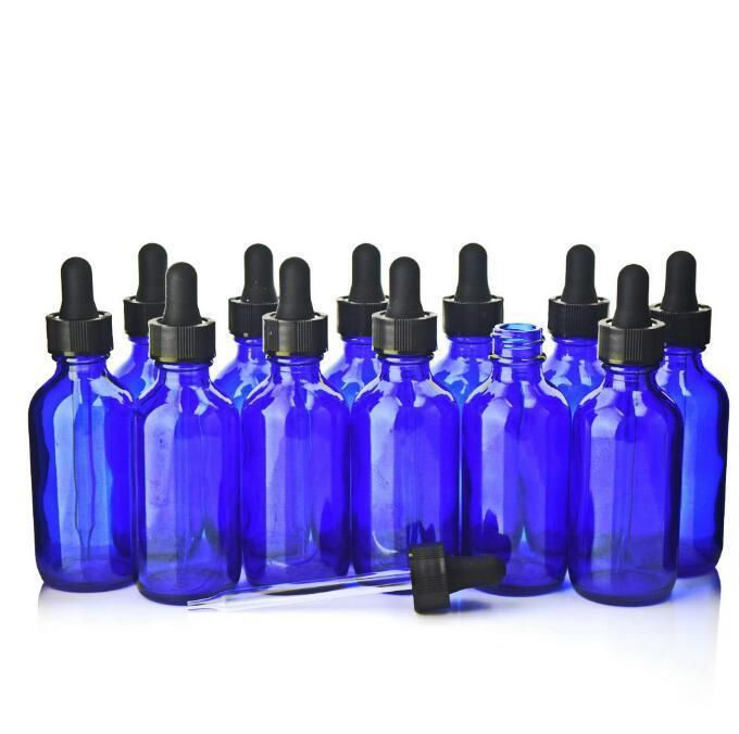 New 60ml Boston Cobalt Blue Glass Eye Dropper Bottles with Pipettes for Essential Oil Aroma Empty Cosmetic Containers