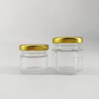 Samll Mini 45 Ml Hexagon Food Jam Storage Honey Glass Jar with Metal Cap