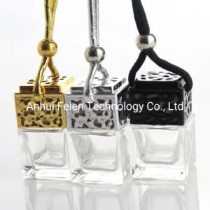 Car Air Freshener Perfume Hanging Bottle 5ml UV Gold Black Silver Wood Lid Clear Square Car Perfume Bottle