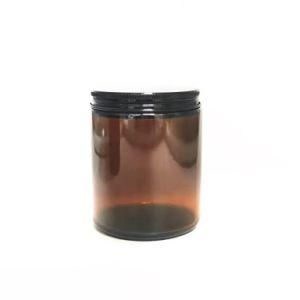 8 Oz 250ml 500ml 16oz Wide Mouth Straight Side Amber Soy Wax Cosmetics Glassware Glass Candle Jar with Black Metal Lid