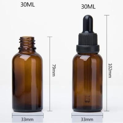 Wholesale Cosmetic Packaging Amber Glass Bottle 30ml with Glass Dropper for Essential Oil