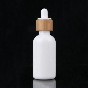 10ml 15ml 30ml 50ml 100ml Bamboo White Ceramic Child Resistant Essential Oil Bottle with Wooden Dropper Lids