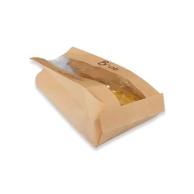 Wholesale Custom Biodegradable Food Grade Bakery Bread Packaging Paper Bag with Clear Window