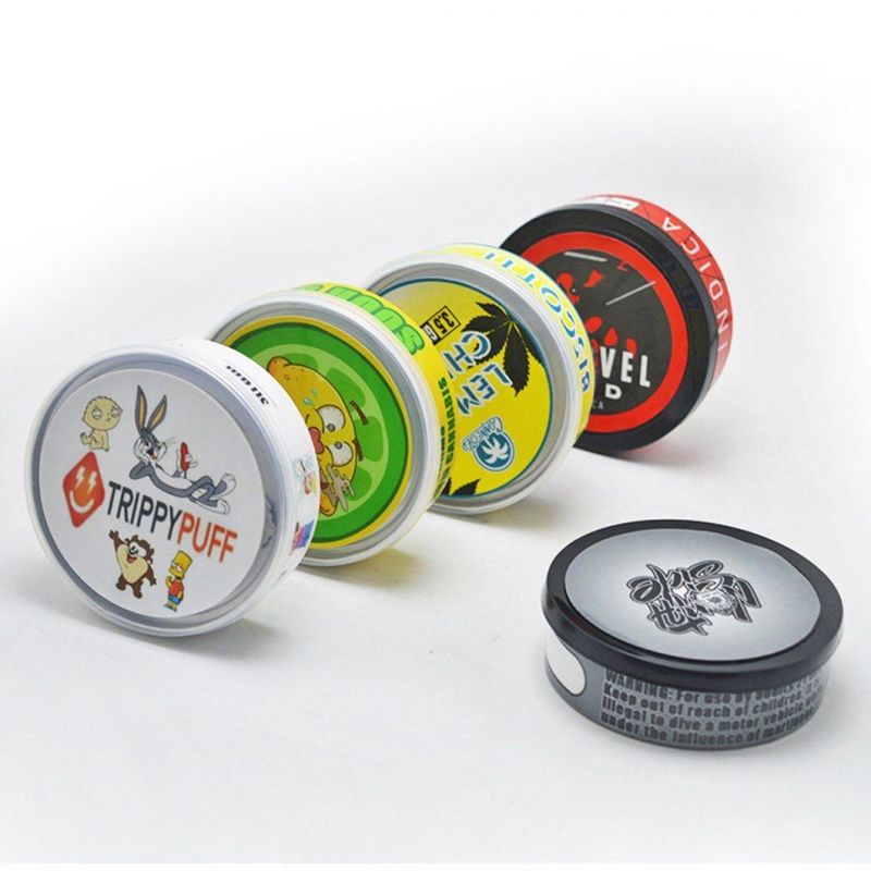 Wholesale 25 Flavors Pressitin Tin Cans 3.5g Weed Packaging Tin Can with Sticker