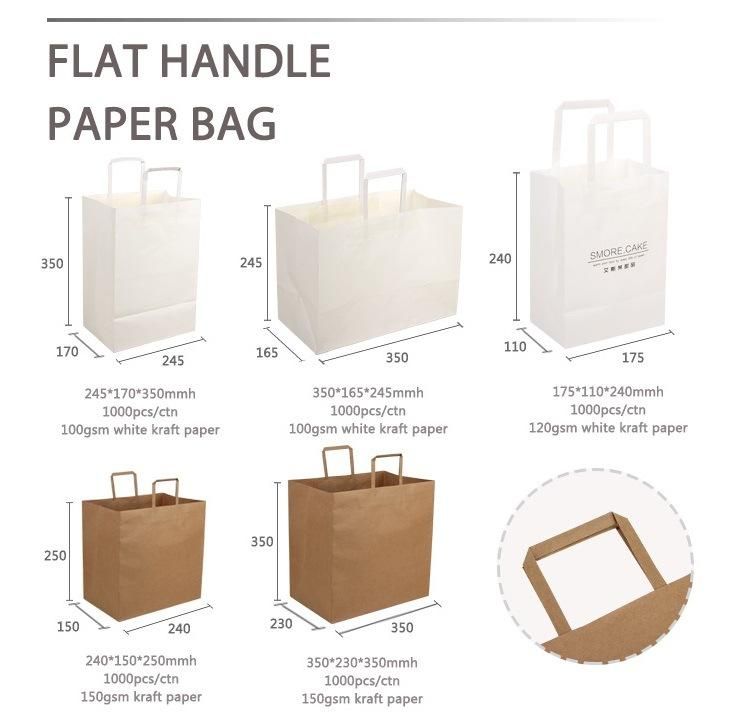 Custom Logo Printing 100% Recyclable Shopping Brown Paper Grocery Bag No Handle Take Away Sos Paper Bag