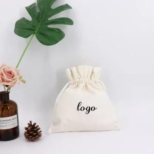 Mini Small Square Canvas Cotton Drawstring Bag with Double Silk String for Jewelry Package
