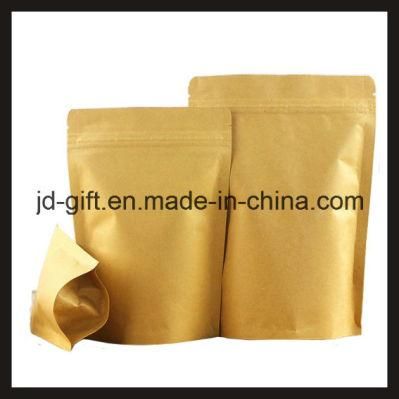 Wholesales Kraft Paper Standing Ziplock Food Packaging Bags for Candy, Seeds, Spice (13*21+4cm)