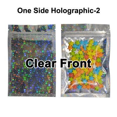 Plastic Ziplock Clear Transparent Front and Holographic Foil Back Zip Lock Stand up Pouch Bag with Zipper