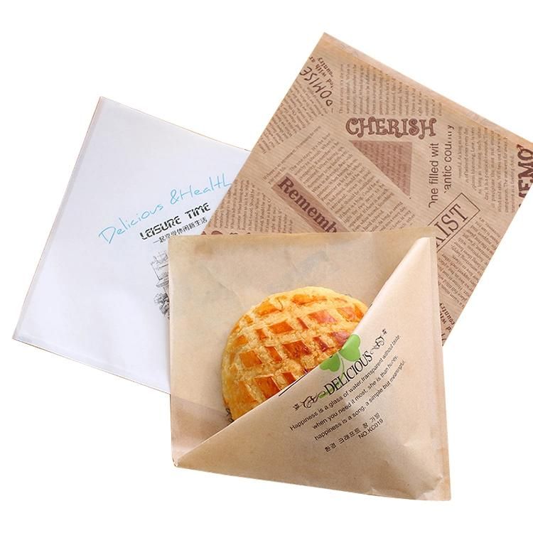 Custom Printed Flat Sharp Bottom Food Grade Paper Bag for French Fries Hamburgers Street Food Snacks Bread Donuts Takeaway