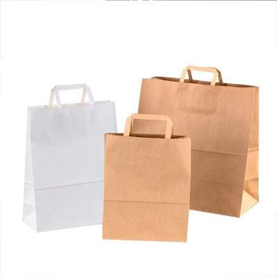 Merchandise Medium Flat Handle Kraft Bag Plain Paper Shopping Bag Grocery Paper Bag