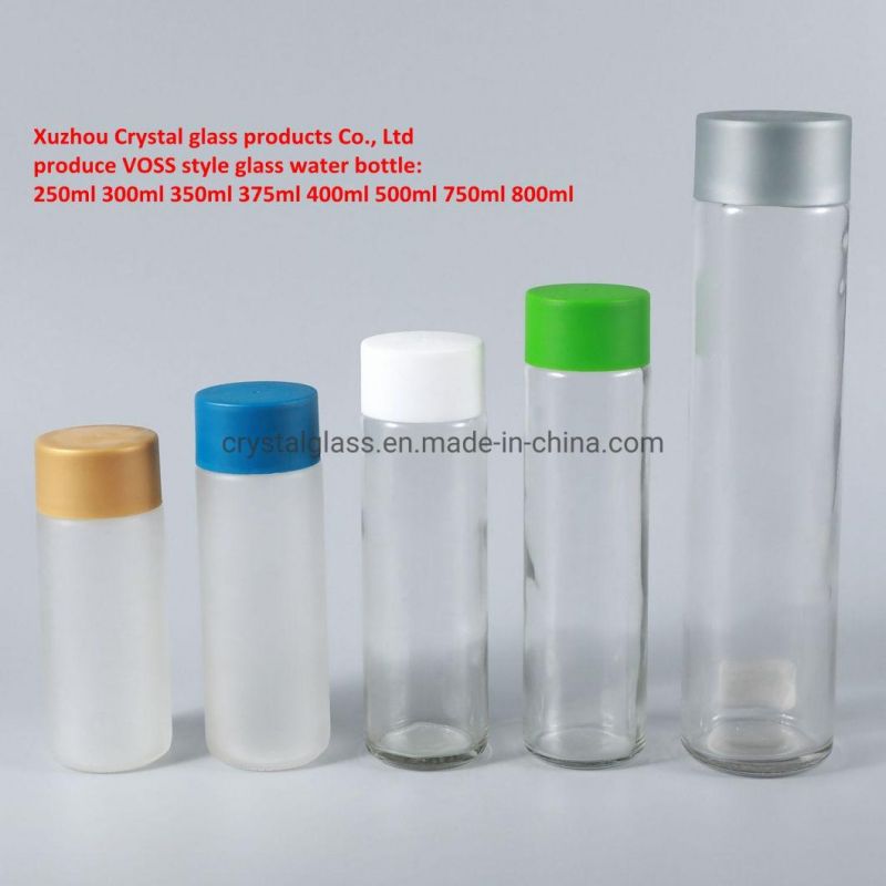 350ml Voss Shape Straight Sided Glass Prurified Water Bottle with Plastic Cap