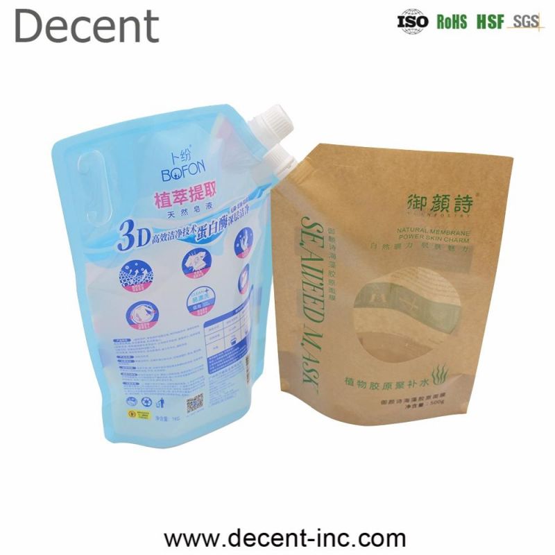 Doypack Standing Washing Powder Plastic Packaging Bag with Corner Spout Liquid Laundry Detergent Spout Pouch