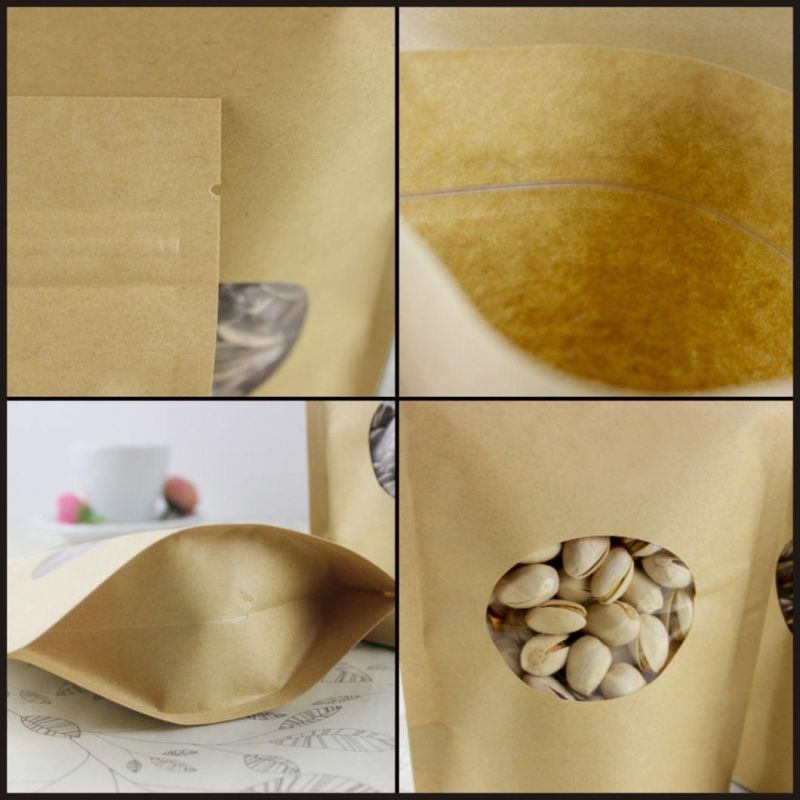 Brown Kraft Retail Food Packaging Heat Sealable Stand-up Pouch with Oval Window
