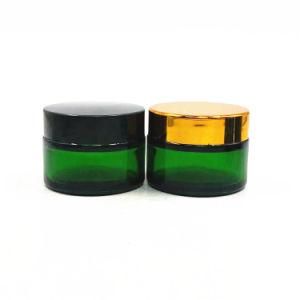 Factory Wholesale 30g 50g Antique Green Cosmetic Glass Skin Care Face Cream Jar with Golden Plastic Cap