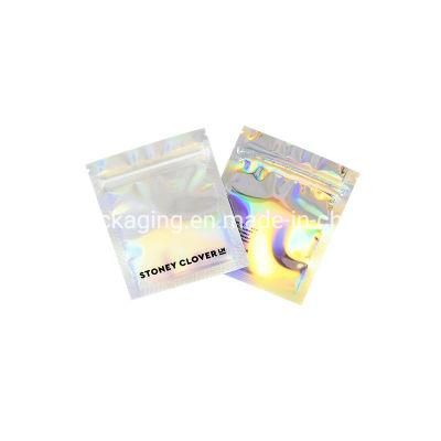 Aluminum Foil Custom Printed Holographic Film Rainbow Color 3 Sides Sealed Coffee Packaging with Zipper Bag