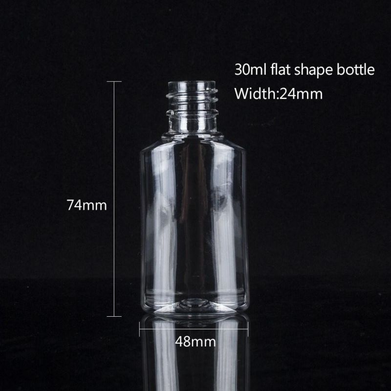 30ml Pet Hand Sanitizer Bottle Flat Shape Pet Hand Soap Bottle with Flip Top Cap