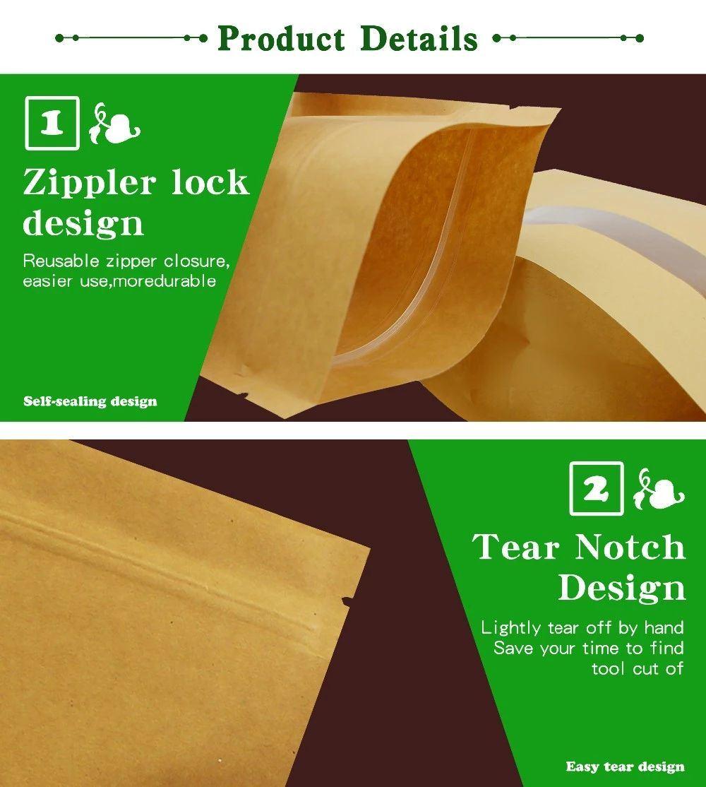 Resealable Ziplock Stand up Kraft Pouch Dry Food Packaging Bag