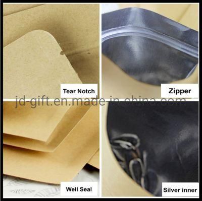 Wholesale Kraft Flat Pouches with Reusable Zipper-Kraft/Silver Support Customized Printing for Tea Feed Dog Snack