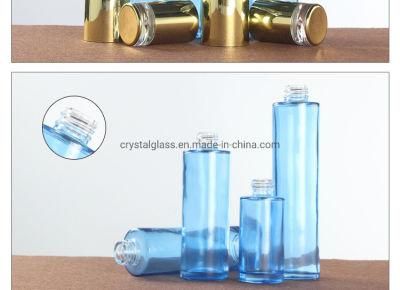 Blue Luxury Cosmetic Glass Bottle Set with Gold Caps