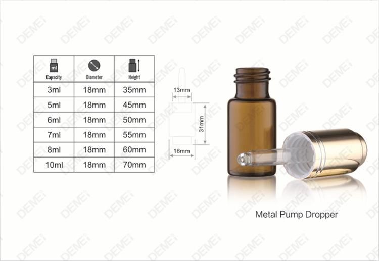 3ml 5ml 7ml 8ml10ml Wholesale Cosmetic Packaging Stright Round Clear and Amber Serum Essential Oil Tube Glass Bottle with Press Button Dropper Cap