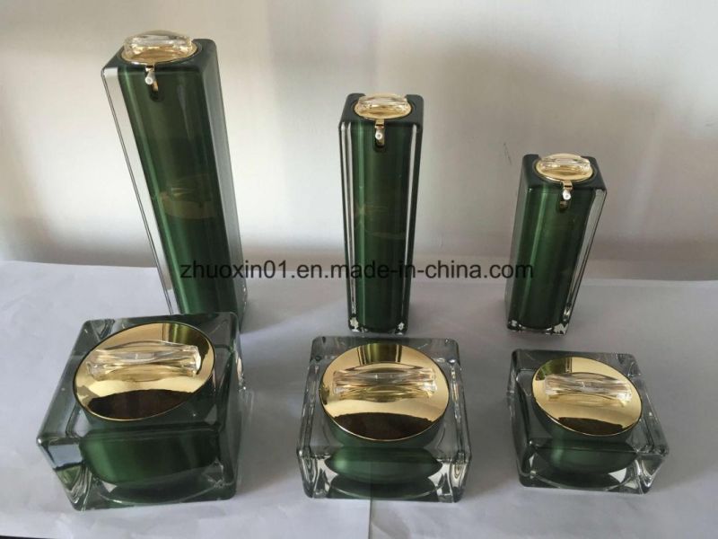 Luxury Green Square and Rectangle Acrylic Cosmetic Packaging Bottles Set