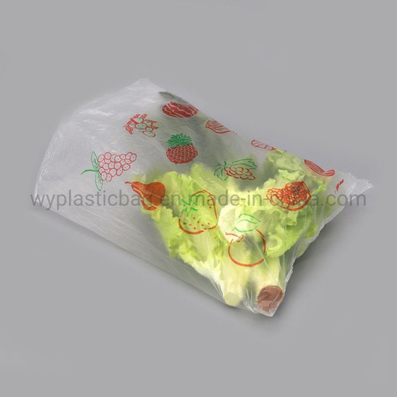 Customized Printing Fruit Vegetable Plastic Bags on Roll, OEM Clear Virgin PE Food Packaging Bags