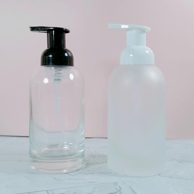 Custom Clear Frosted 250ml 375ml Glass Liquid Foam Soap Dispenser Pump Bottle for Hand Wash Hand Sanitizer with Lock Pump