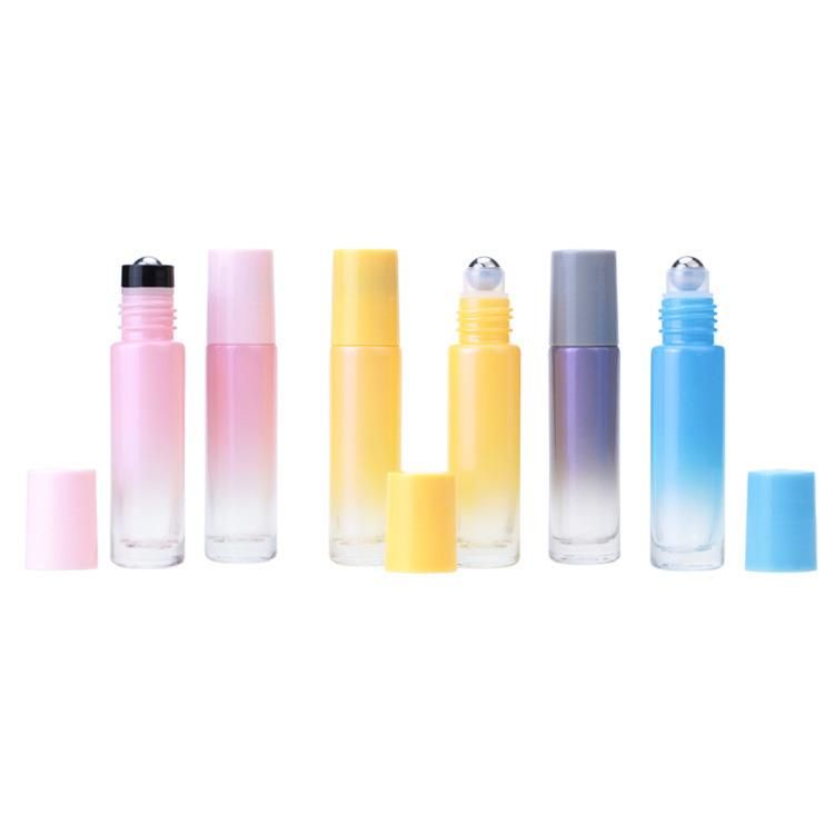 Empty Refillable 10ml Glass Roll on Bottle with Plastic Lid and Steel Ball for Essential Oil