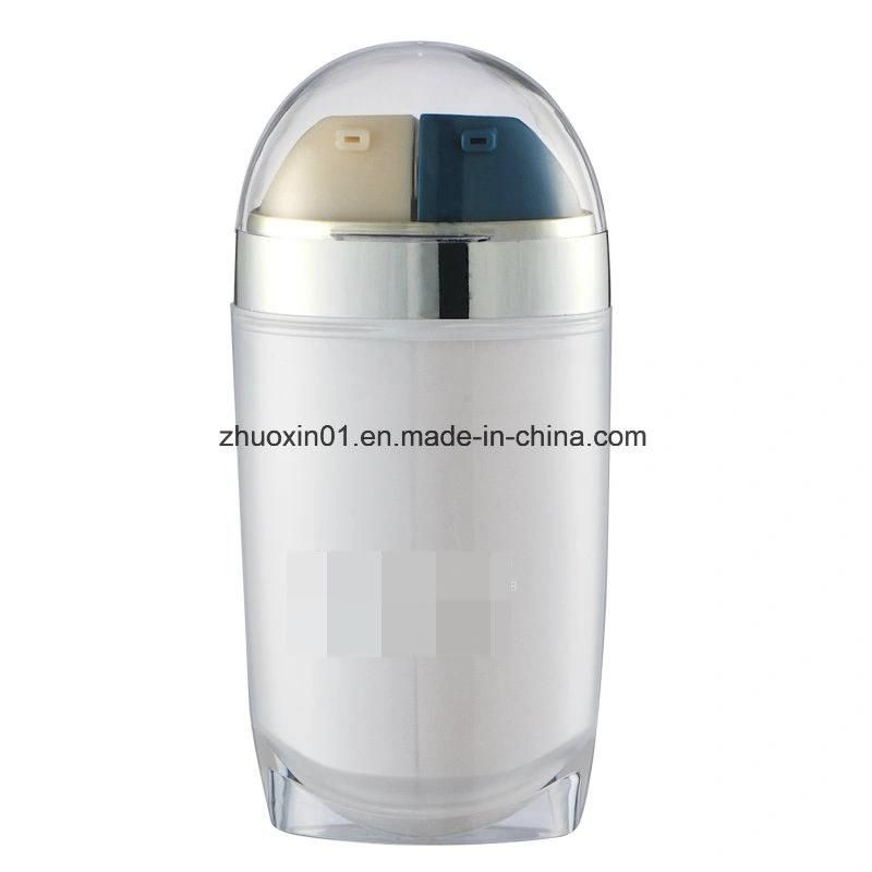 UV Collar and White PP Inner Tube Cream Airless Bottle with Two Nozzles