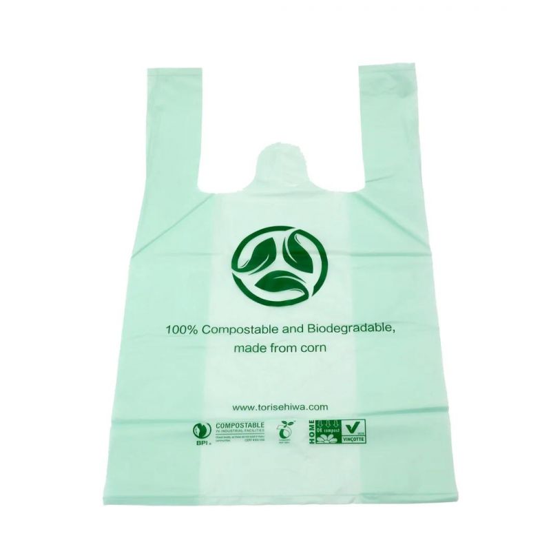 Wholesale Custom Recyclable Supermarket HDPE LDPE PE Compostable Biodegradable Corn Strach PLA Pbat with Logo Printing Plastic Shopping Vest T-Shirt Bags
