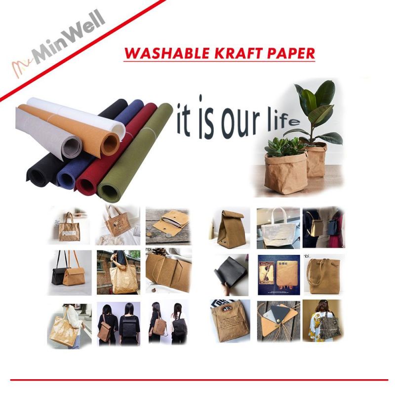Minwell Kraft Paper Packaging Storage Bag Organizer for Fridge Kitchen Washable Kraft Container Reusable for Food Plants Vegetables Waterproof Bags Home Decor