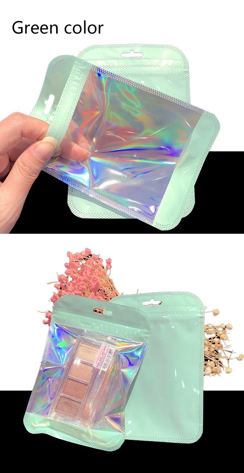 Holographic Film Plastic Bag Green Bag Cosmetic Zipper Bags