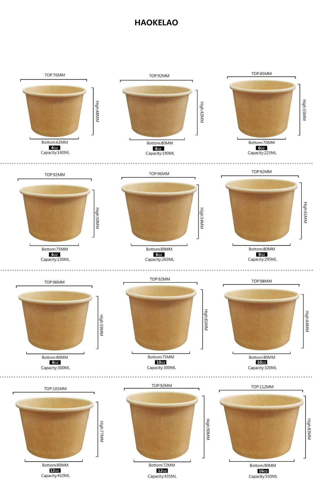 16oz Disposable Ice Cream Bowls Biodegradable Paper Soup Noodles Cups Container with Lid Wholesale