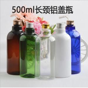 500ml Pet Plastic Longneck Cosmetic Bottle with Aluminum Gold and Silver Screw Cap