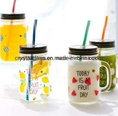 16oz Mason Jar Drinking Glass with Straw/Drinking Mug, Beer Mugs with Handle