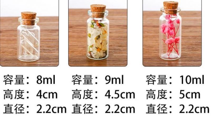 Small Bottles Empty Sample Vials Clear Glass Bottles with Corks Jars