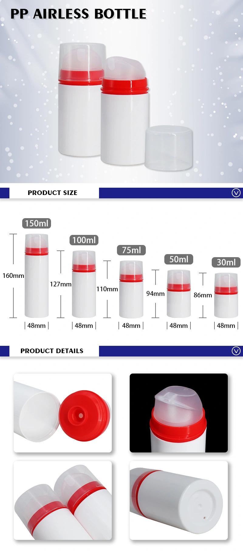Factory Supply White Plastic PP Airless Pump Bottle 30ml 50ml 100ml 150ml