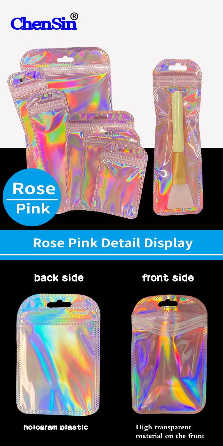 Clear Hologram Pink Silver Bag Plastic Packaging