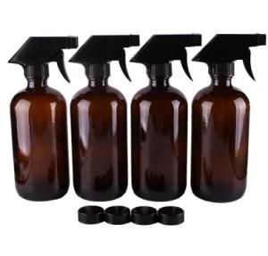 500ml 16oz Amber Glass Spray Stream Bottle W/ Black Trigger Sprayer Cap for Essential Oil Empty Cosmetic Container Cleaning