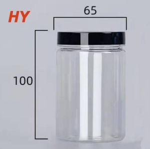 Food Grade Candy Storage Aluminum Lid Clear Pet Plastic Jar Food Grade with Silver Aluminium Lids