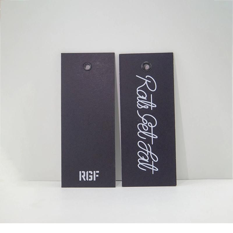 High Quality Black Kraft Paper Printed Silver Logo Brand Name Double Hangtag