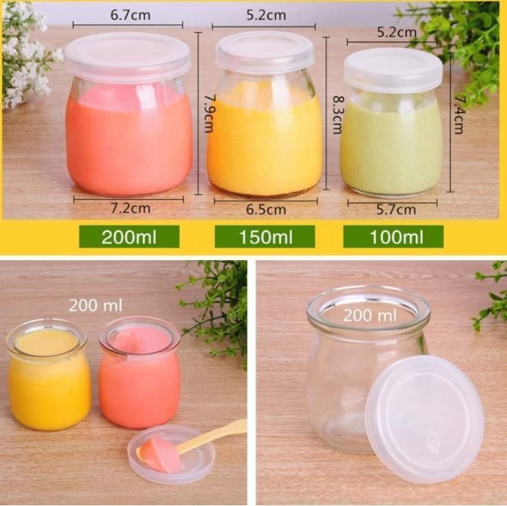 150ml 200ml Clear Glass Pudding Jar Yogurt Bottle with Plastic Cap