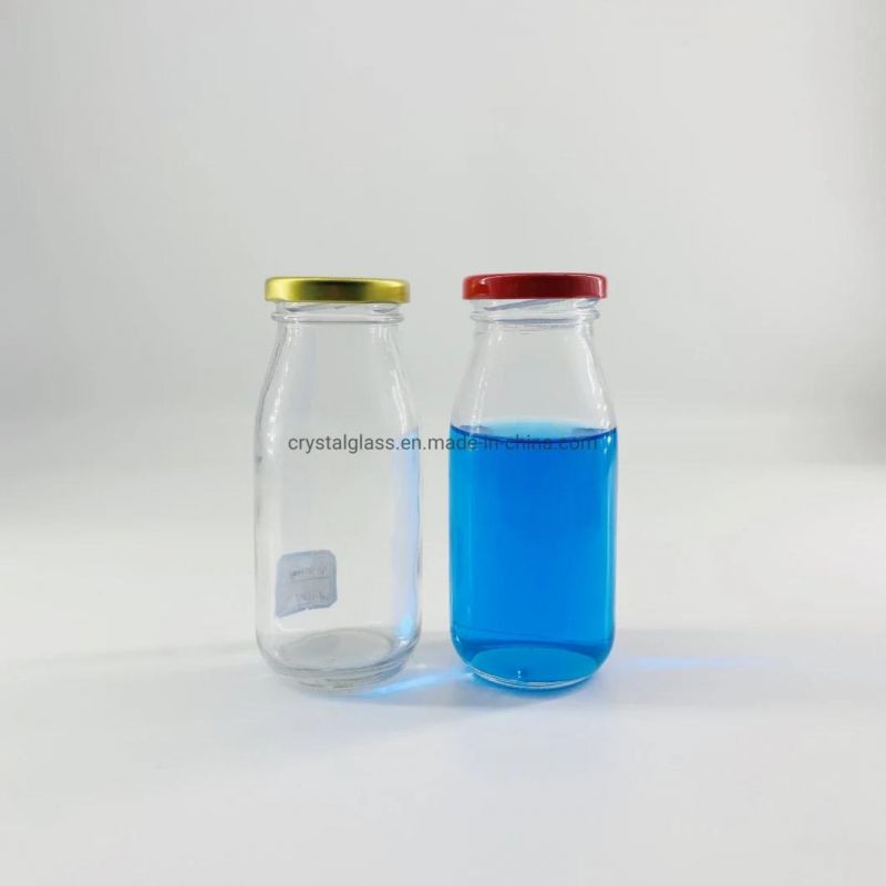 250ml 8oz Round Glass Fresh Milk Bottle with Safety Button Lids