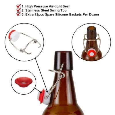 16 Oz Amber Beer Beverage Glass Bottle for Home Brewing with Swing Cap
