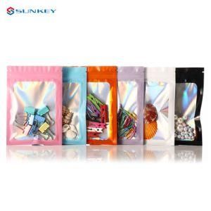 Holographic Ziplock Mylar Bag Pouches Gummy Candy Packaging Hologram with Clear Window Resealable Zipper
