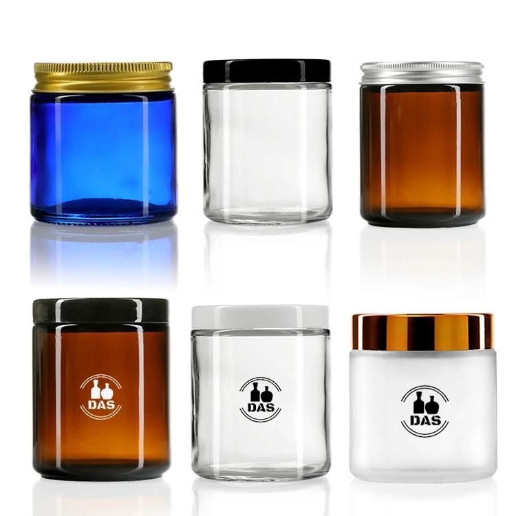 Wholesale 5g 10g 15g 1oz 2oz 4oz 8oz Luxury Clear Amber Frosted Straight Sided Bamboo Cream Glassware Container Cosmetic Packaging Candle Glass Jar with Lid